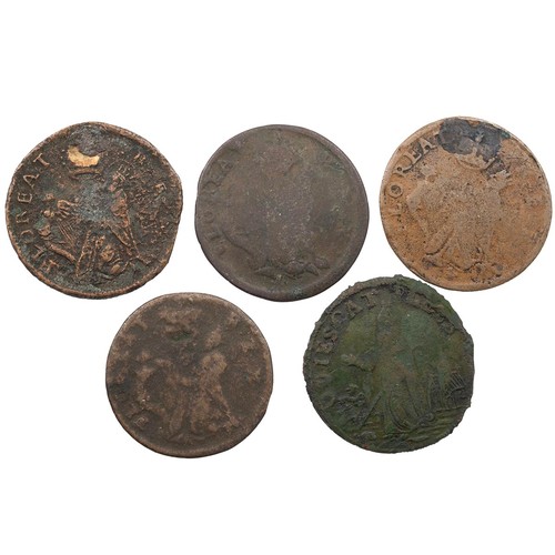 24 - Ireland, Charles II, St Patrick's Coinage (5) - small type (Farthings) (S 6569), all Poor to Fair.