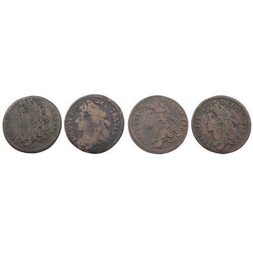 30 - Ireland, James II Halfpennies (4) - 1685 (S 6576); 1686 (2); and 1688, all About Fine.
