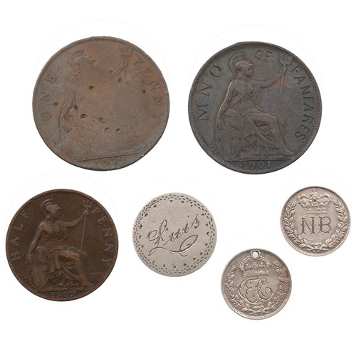 Engraved Coins (6) - love tokens, varied examples.