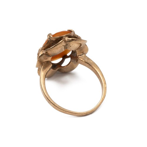 61 - 9ct gold cameo ring with petal frame size O, weight 4.8 grams.