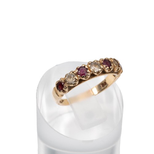 77 - An 9ct gold, diamond and ruby ring, with three old cut diamonds and three old cut rubies, size N, 2.... 