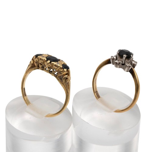 83 - Two 18ct gold hallmarked gem set dress rings, size N and P, weight 6.6 grams.