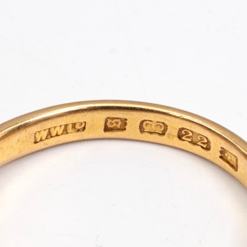 85 - 22ct gold hallmarked diamond ring approx 0.05ct, size O, weight 4.4 grams.