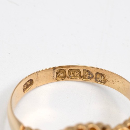 103 - Vintage 18ct hallmarked gold diamond opal ring, set with three opals of oval form, the centre stone ... 