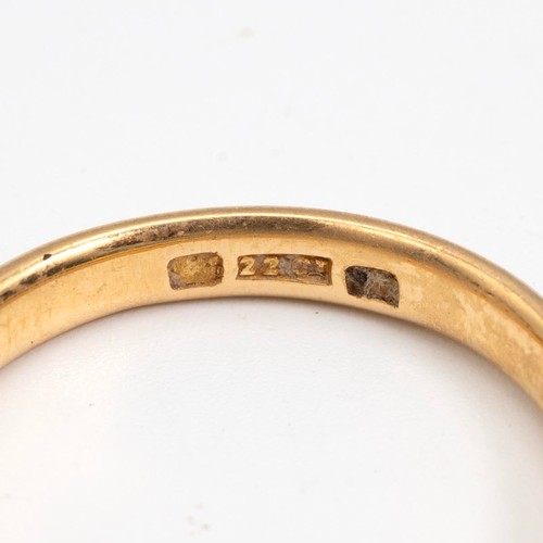 109 - 22ct gold hallmarked wedding band, size P, weight 3.9 grams, and a silver gem-set flower petal ring ... 