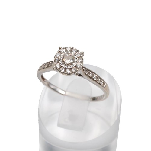 123 - 9ct gold designer diamond ring, the centre stone approximately 0.2ct surrounded by 12 brilliant cut ... 