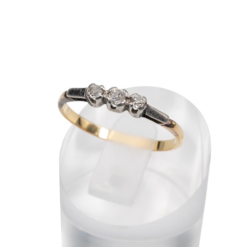 126 - 9ct gold three stone gem set ring, size R, weight 2.3 grams.