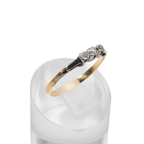 126 - 9ct gold three stone gem set ring, size R, weight 2.3 grams.