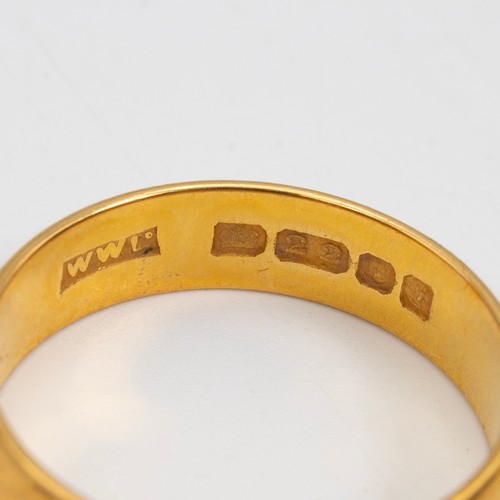 129 - A 22ct gold hallmarked wedding band, size Q, weight 5.5 grams.