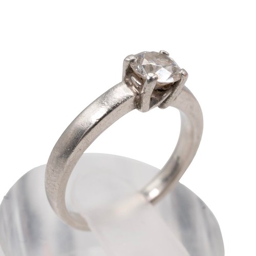 132 - A 950 platinum set solitaire diamond ring, approx 0.5ct, mounted in a four claw raised setting, size... 