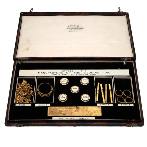 137 - A Samuel Hope vintage cased educational box showing the Stages in the Manufacture of a Wedding Ring,... 