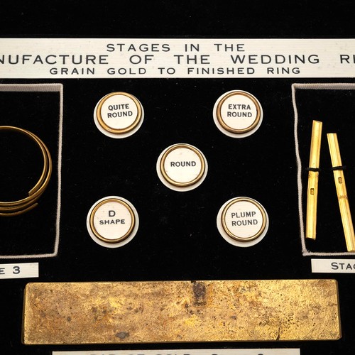 137 - A Samuel Hope vintage cased educational box showing the Stages in the Manufacture of a Wedding Ring,... 