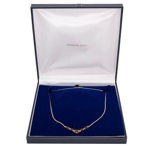 139 - 9ct gold sapphire and diamond pendant necklace, the pendant set with five sapphires and twelve diamo... 