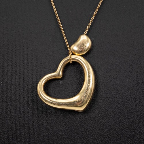 141 - Tiffany & Co 18ct gold hallmarked and signed gold heart shaped pendant necklace, drop 22cm, weig... 