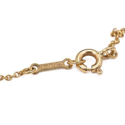 141 - Tiffany & Co 18ct gold hallmarked and signed gold heart shaped pendant necklace, drop 22cm, weig... 