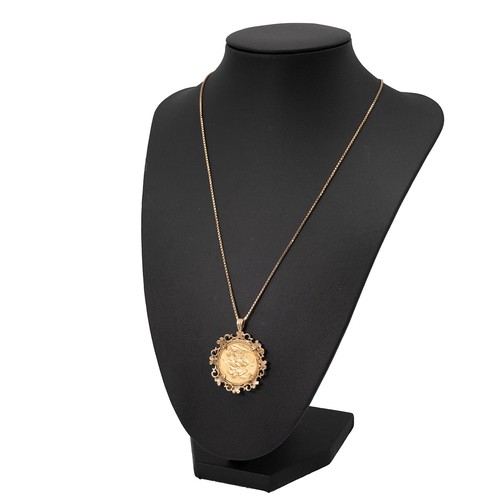 157 - A young Victoria 1875 pendant sovereign set in 9ct mount with box link necklace with spring ring cla... 