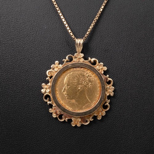 157 - A young Victoria 1875 pendant sovereign set in 9ct mount with box link necklace with spring ring cla... 