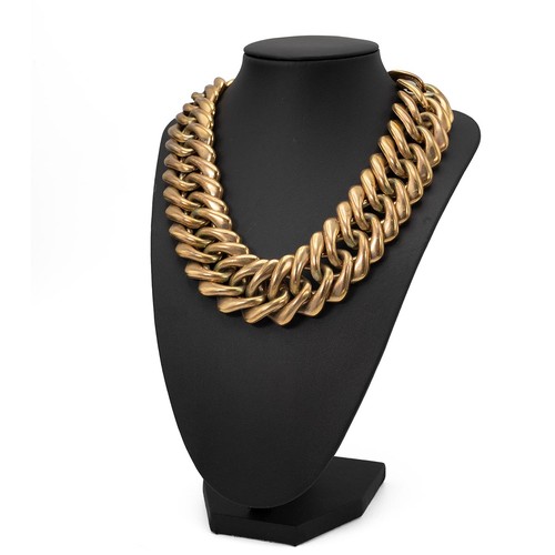 158 - Yves Saint Laurent vintage chunky chain choker necklace with engraved logo plaque, length 42cm.