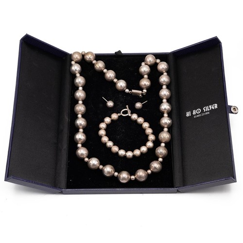 159 - Mexican silver beaded bracelet with T-bar clasp, length 20cm, necklace with push pull clasp length 6... 