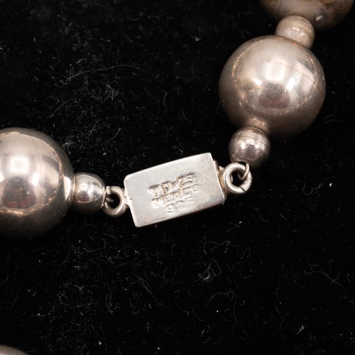 159 - Mexican silver beaded bracelet with T-bar clasp, length 20cm, necklace with push pull clasp length 6... 