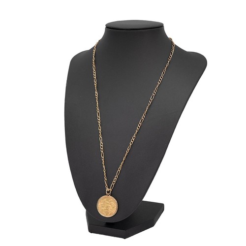 160 - A 1909 full sovereign, on a 9ct gold mount and necklace, 11.5 grams.