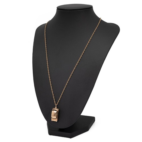 161 - A 9ct gold model of a Mini Cooper, 5.6 grams, on a 14ct gold necklace, 2.8 grams.