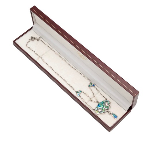 169 - Murrle Bennett and Co., an Art Nouveau silver and enamel foliate necklace, to a link chain and bar c... 