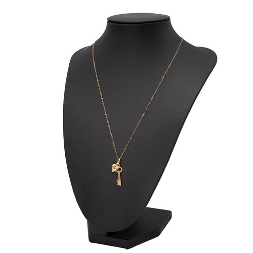 171 - 9ct gold pendant necklace with key and heart pendant, L46cm, weight 1.3 grams.