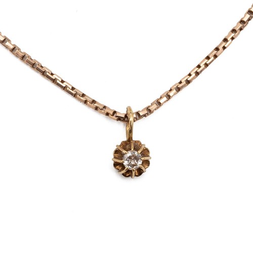173 - 9ct gold box-link diamond pendant necklace with spring ring clasp, L40cm, weight 3.7 grams.