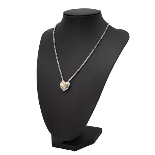 175 - Tiffany & Co silver pendant rope twist necklace with a three section split heart shaped pendant,... 