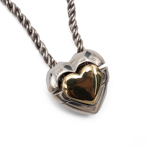 175 - Tiffany & Co silver pendant rope twist necklace with a three section split heart shaped pendant,... 