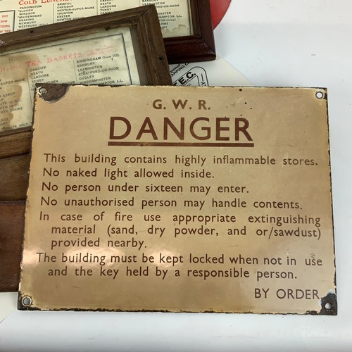 GWR Danger enamel sign and assorted signage, including GWR Coupling or ...