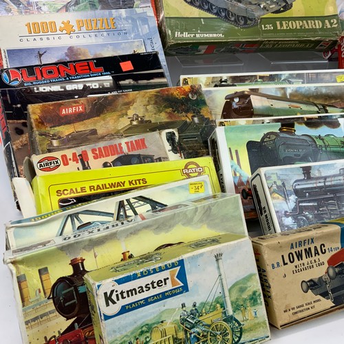257 - Collection of Airfix models, tp include several steam locomotives, military, Corgi Kits - Silverston... 