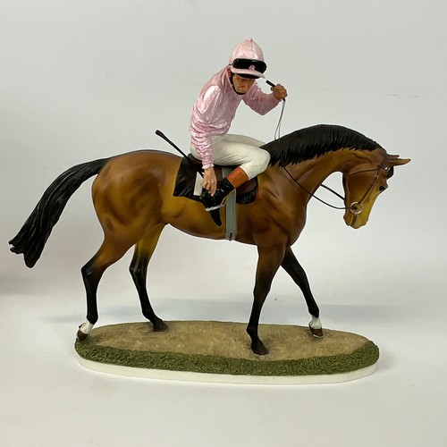 287 - A collection of four resin D. Geenty jockey and horse figures from the Hamilton Collection, to inclu... 