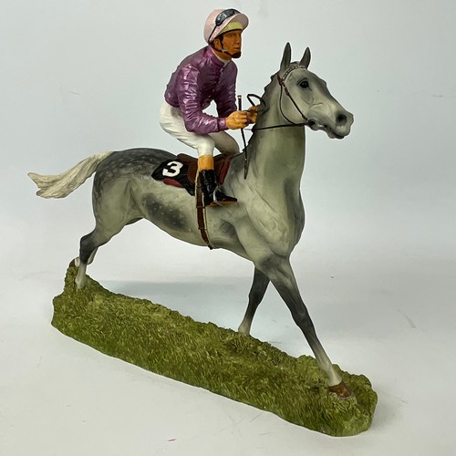 287 - A collection of four resin D. Geenty jockey and horse figures from the Hamilton Collection, to inclu... 