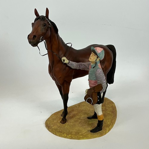287 - A collection of four resin D. Geenty jockey and horse figures from the Hamilton Collection, to inclu... 