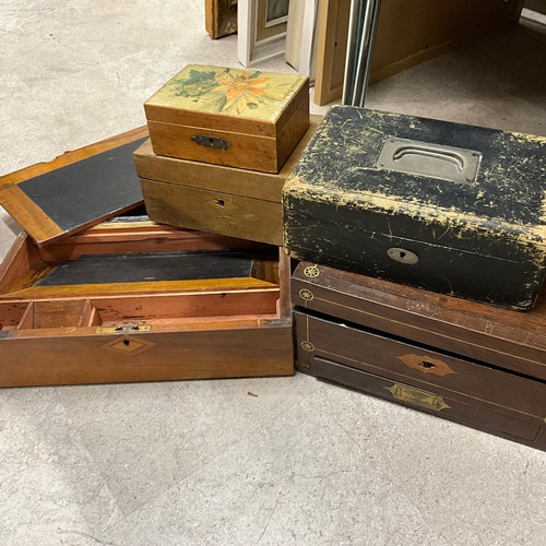 40 - Writing slope and four other wooden boxes.