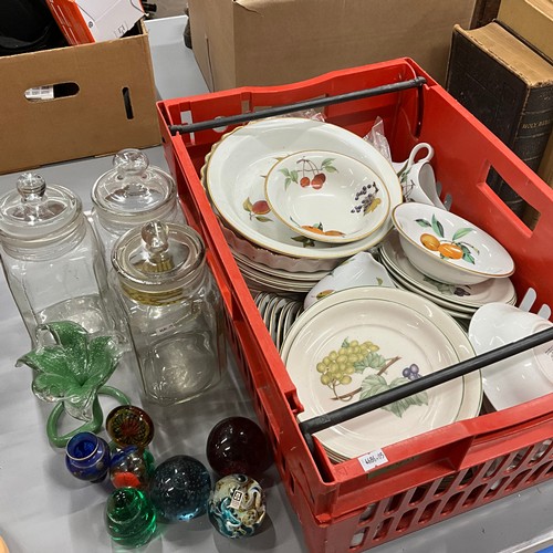 51 - Collection of ceramics to include Evesham, Royal Worcester; storage jars, paperweights, two ceramic ... 