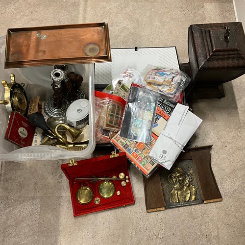 1 - A collection of Mixed brassware silver plate and a large collection of early 20th century world stam... 
