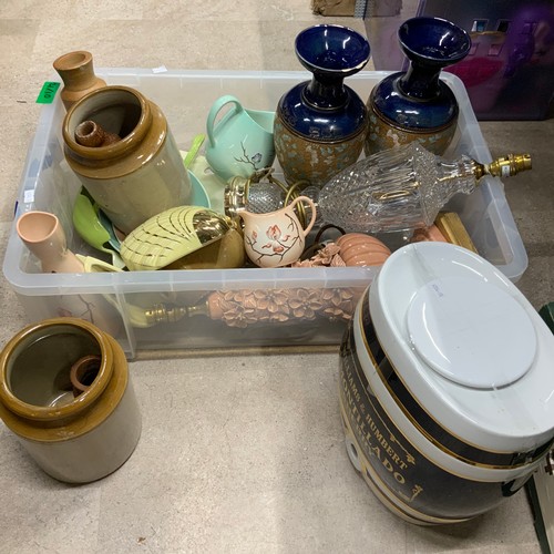 60 - Collection of ceramics to include Carlton Ware, Doulton Lambeth vases, two lamps and Sherry dispense... 