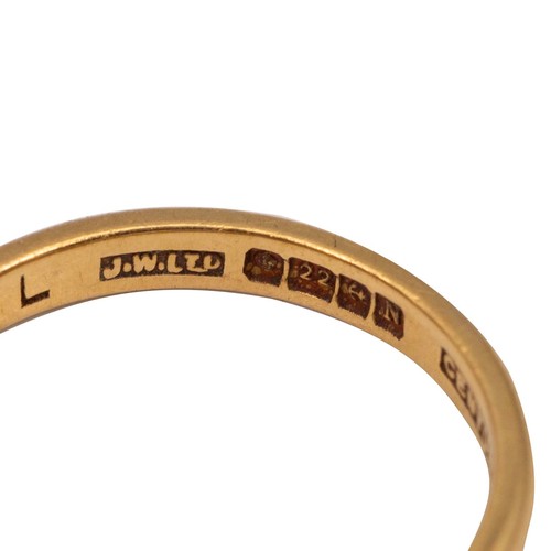 32 - Two 22ct hallmarked gold rings size O & K  gross weight 6.8 grams.