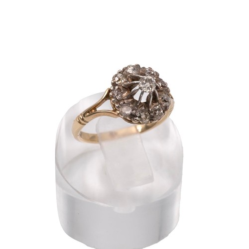 46 - 9ct gold (tested) Art Deco diamond ring, the central raised old cut diamond approx 0.10ct mounted in... 