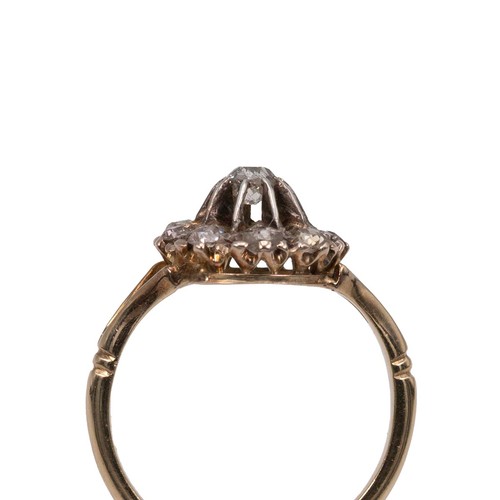 46 - 9ct gold (tested) Art Deco diamond ring, the central raised old cut diamond approx 0.10ct mounted in... 