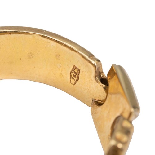 57 - Articulated 18ct ring stamped 750 (tested), size U, weight 5.2 grams.