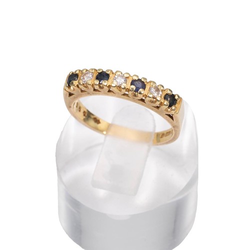 65 - 18ct gold diamond and sapphire half eternity ring set with three diamonds and four sapphires mounted... 