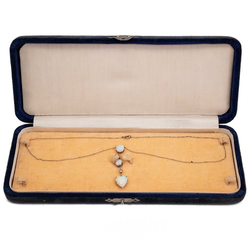 111 - Edwardian opal and diamond pendant necklace, set with two graduating opals of circular form and an o... 
