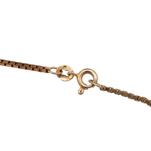 114 - 9ct gold oval ball locket with engraved decoration and box link necklace with spring ring clasp, dro... 