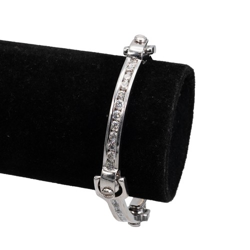 143 - Nathan & Co 18ct white gold four-section diamond bracelet, two sections set with twenty-four bri... 