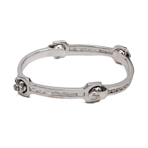 143 - Nathan & Co 18ct white gold four-section diamond bracelet, two sections set with twenty-four bri... 