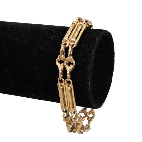 146 - 18ct gold hallmarked gate bracelet with textured bar link design, weight 49.9 grams, with lobster cl... 